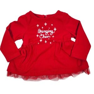 Cat & Jack Christmas Top Girls Sz NB Red Bringing Cheer Tulle A Line‎ Holiday
